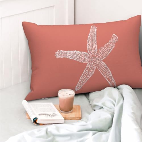 Coastal Pillow Covers 12x20 Set of 2 Orange Coral Starfish Throw Pillows - Image 2