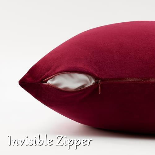 GIGIZAZA Burgundy Velvet Pillow Covers 24x24 Decorative Pillows Pack of 2 - Image 4