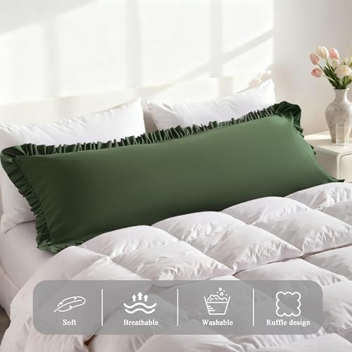 Ruffled Body Pillow Shams, 1 Pack, 20x54 Inches, Olive Green - Image 2
