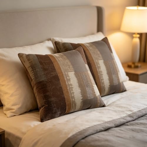 Decorative Throw Pillow Covers, Abstract Brushstroke Pattern in Brown and Gray - Image 5