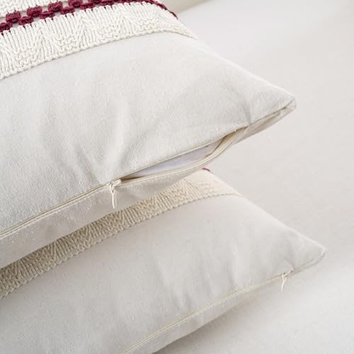 Fancy Homi Set of 2 Burgundy Boho Long Lumbar Decorative Throw Pillow Cover - Image 3