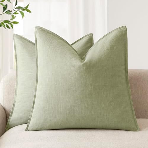 Foindtower Linen Solid Decorative Throw Pillow Cover 22x22 Inch Light Green by Foindtower