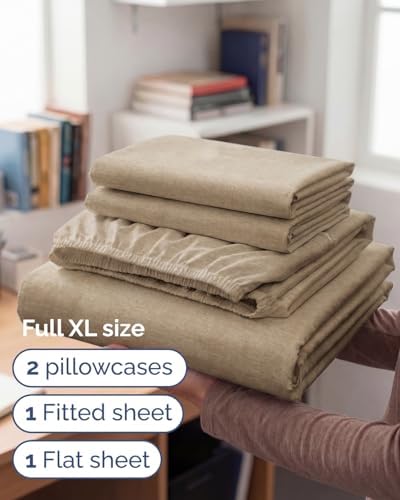 Full XL Sheets - 4 Piece Full XL Sheet Set - Soft & Cooling - Heathered Tan - Image 3