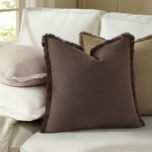 decorUhome Linen Fringe Chocolate Throw Pillow Covers 12x20 Set of 2 - Image 6