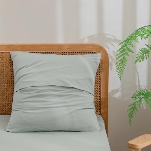 BESTOUCH Washed Cotton Pillowcases Linen Feel Northern Droplet Grey Euro - Image 2