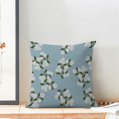 AEIOAE Spring Pillow Covers 18x18 Inch Set of 2, Baby Blue Green Hydrangea - Image 3