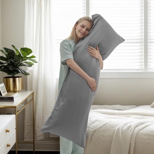 Body Cooling Pillow Cases Cover, Bamboo Rayon Dark Grey Body Pillowcases - Image 3
