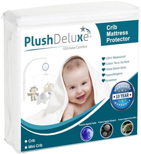 PlushDeluxe Waterproof Crib Mattress Protector, Terry Cotton by PlushDeluxe
