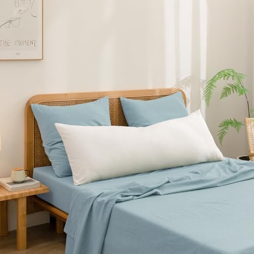 BESTOUCH Washed Cotton Pillowcases Linen Feel Hushed Green Euro - Image 4