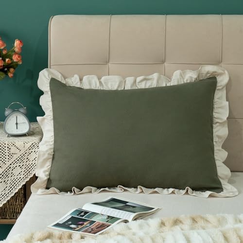 GLORY SEASON Pillow Shams Set of 2 Pure Cotton Champray Ruffled Edge, Thick and - Image 4
