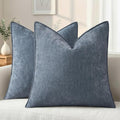 decorUhome Chenille Haze Blue Velvet Throw Pillow Covers 24x24 Set of 2 by decorUhome