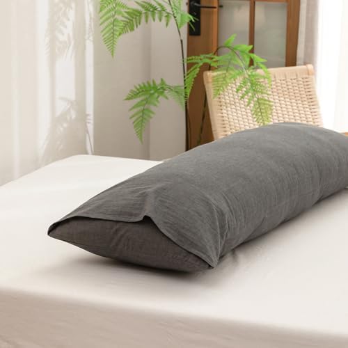 BESTOUCH Washed Cotton Pillowcases Linen Feel Dark Grey Body - Image 4