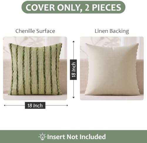 ANRODUO Boho Decorative Pillow Covers Olive Stripe 18x18 Inch Set of 2 - Image 5