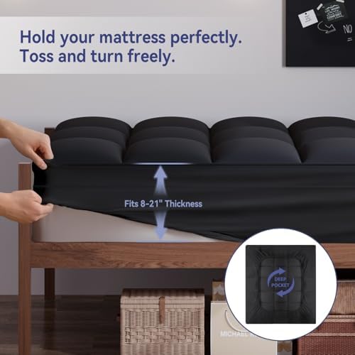 ELEMUSE Twin Black Mattress Topper, Thick Pillow Top Mattress Pad Cover - Image 4