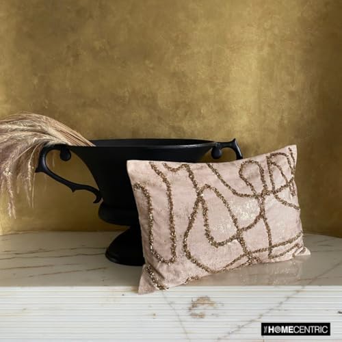 The HomeCentric Decorative Lumbar Pillow Cover Gold, Hand Embroidery Oblong - Image 4