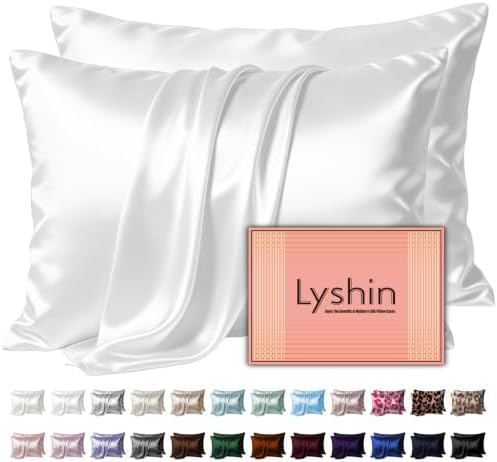 LYSHIN White Silk Pillow Cases 2 Pack Queen Size by LYSHINSILKPILLOWCASES