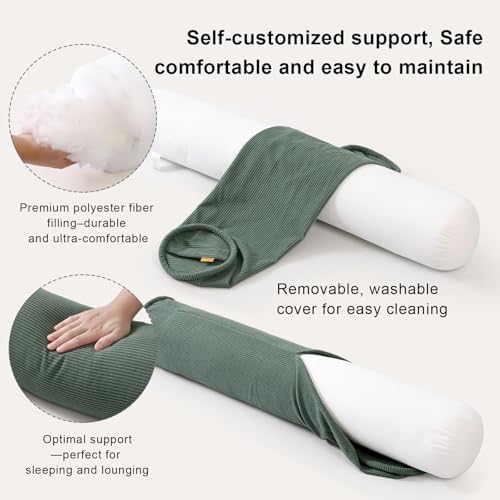 Corduroy Body Pillow, Round Bolster Cylinder Pillow - Image 3