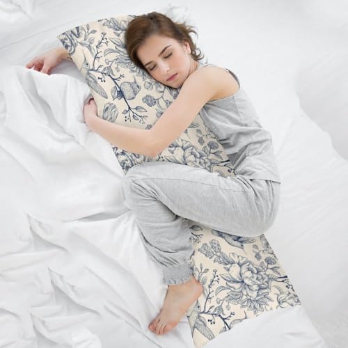 Blue Floral Body Pillow Cover Vintage Pillowcase - Image 7
