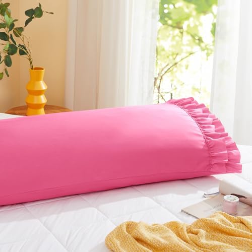 Vonty Hot Pink Ruffled Pillow Cases Set of 2, Standard Size, 20x26 Inch - Image 7