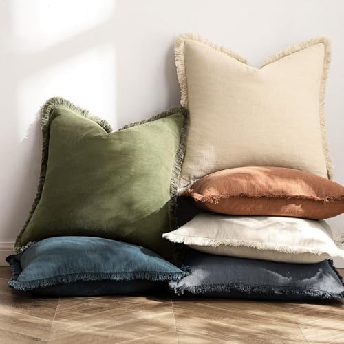 MIULEE Boho Linen Fringe Decorative Throw Pillow Covers Dark Grey 18x18 - Image 5