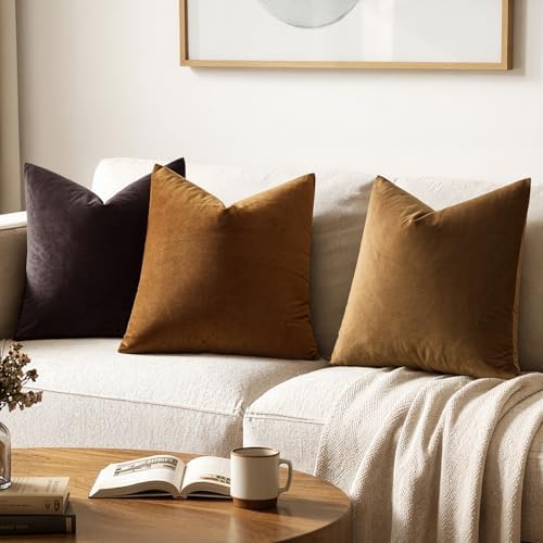MIULEE Velvet Throw Pillow Covers 20x20 Inch Pack of 2 Golden Brown - Image 2