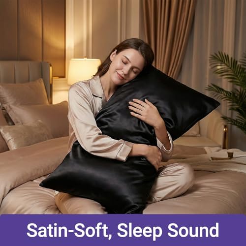 2 Pack Satin Pillowcases Black Standard Size 20x26 Inch - Image 7
