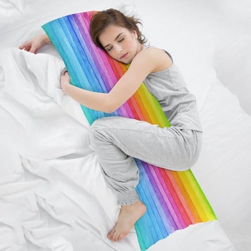 Rainbow Body Pillow Cover Watercolor Lines Pillowcase - Image 7