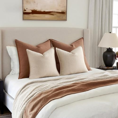 MIULEE Thick Textured Decorative Throw Pillow Covers 20x20 in Natural Linen - Image 5