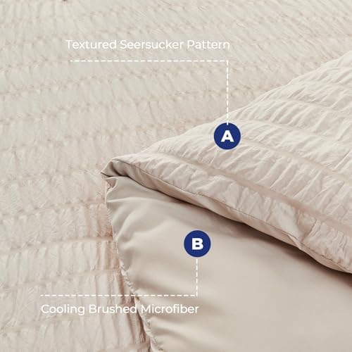 HYMOKEGE Beige California King Comforter Set Seersucker 7 Pieces, All Season - Image 5