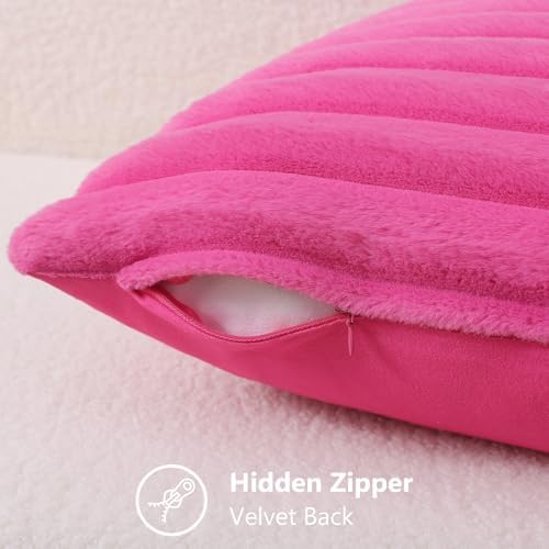 decorUhome Fall Faux Fur Throw Pillow Covers 18x18 Set of 2 Hot Pink - Image 3