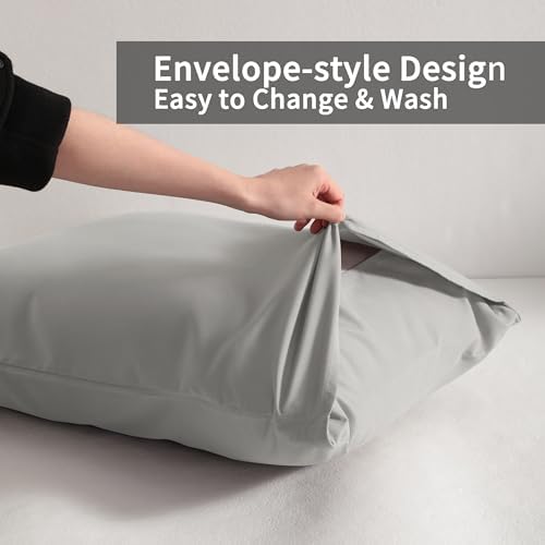 Queen Pillow Cases, 2 Pack, 20x30 in, Microfiber, Light Grey - Image 3
