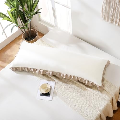 Merryword Taupe Body Pillow Cover 20x54inches White and Taupe Reversible Long - Image 5