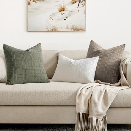 MIULEE Linen Plaid Pillow Covers Decorative Euro 22x22 Tan Taupe - Image 5