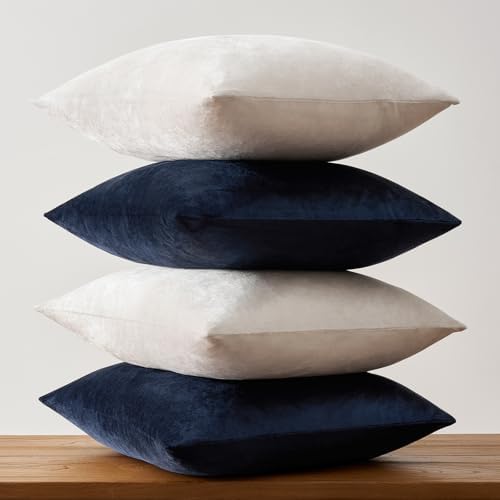 GIGIZAZA Pack of 4 Decorative Velvet Pillow Covers 20x20 Navy Beige - Image 5