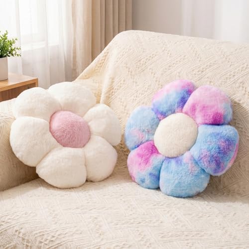 2 Pcs Flower Floor Pillow, Daisy Flower Shaped Pillows Set, Cute Preppy Room by Jznexdhomedecorations