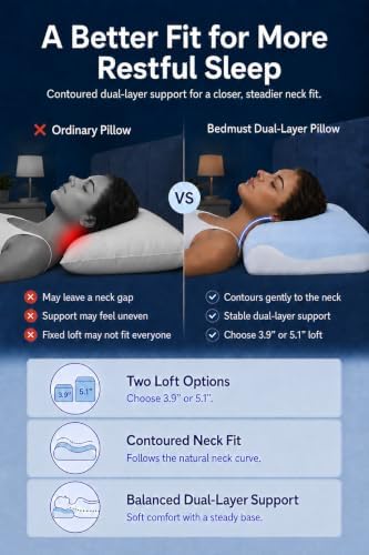 Memory Foam Pillow, Cooling Cover, Ergonomic Neck Support, Queen Loft 3.9" - Image 6