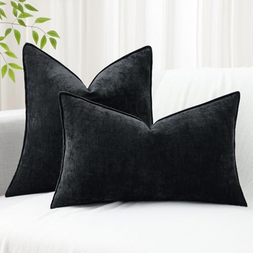 decorUhome Chenille Black Velvet Throw Pillow Covers 24x24 Set of 2 - Image 5