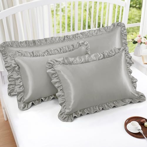 Homiest Light Grey Ruffle Satin Pillowcase Set of 2 - Image 5