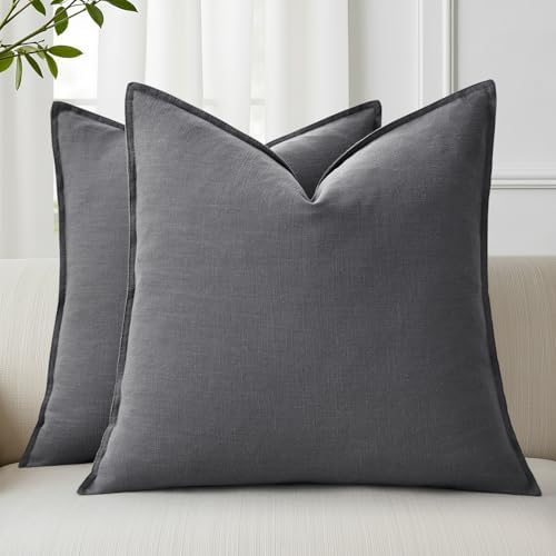decorUhome Fall Dark Grey Linen Throw Pillow Covers 22x22 Set of 2 by decorUhome