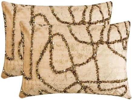 Pack of 2 Decorative Oblong Pillow Cover Gold, Hand Embroidery Cushion Covers - Image 7