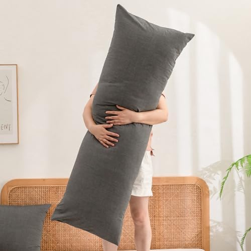 BESTOUCH Washed Cotton Pillowcases Linen Feel Dark Grey Body - Image 5