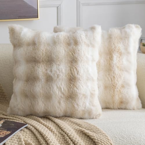 MADIZZ Pack of 2 Thick Plush Faux Wool Throw Pillow Covers Soft Boho Throw by Madizz