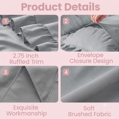 Set of 2 Brushed Microfiber Ruffle Pillow Cases Body Silver Gray - Image 3