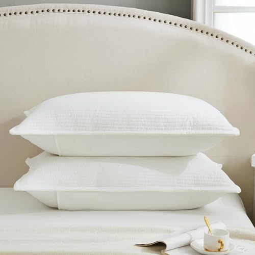 Stripe Quilted Pillowcases Set of 2, King Size Envelope Pillow Covers Soft - Image 3