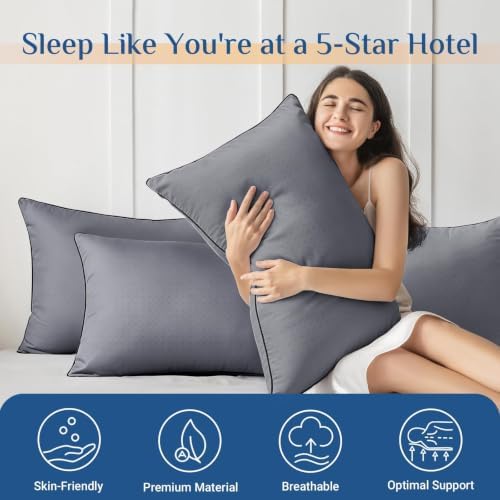 JOLLYVOGUE Grey Pillows King Size Set of 4, Washable Supportive Firm Bed Pillows - Image 2