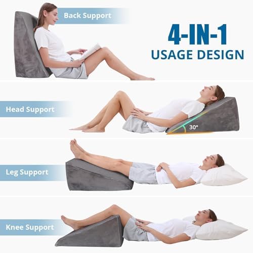 Sasttie Wedge Pillow 24x24x12 inch, Memory Foam Bed Wedge, Solid Dark Gray - Image 2