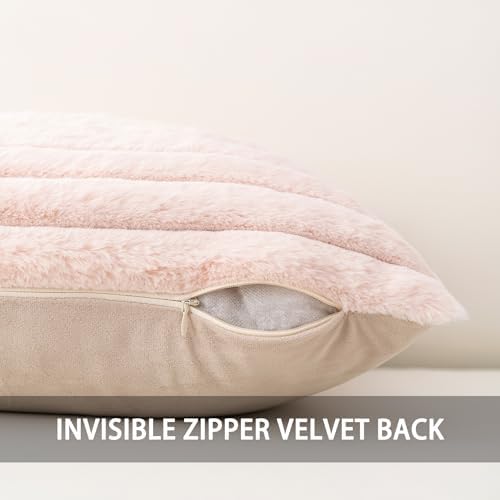 Pack of 2 Faux Fur Christmas Throw Pillow Covers 18x18 Inch, Light Pink - Image 3