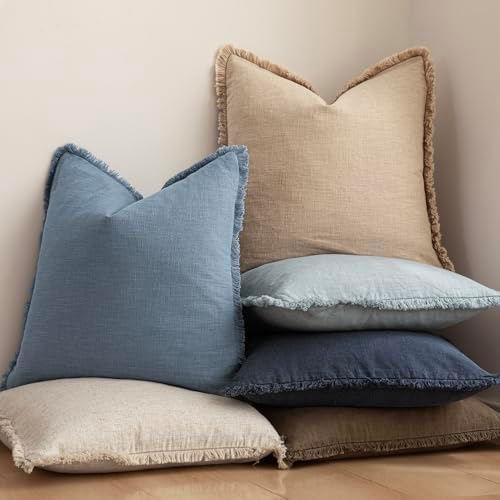 Foindtower Decorative Linen Fringe Throw Pillow Covers 20×20 Misty Blue - Image 6