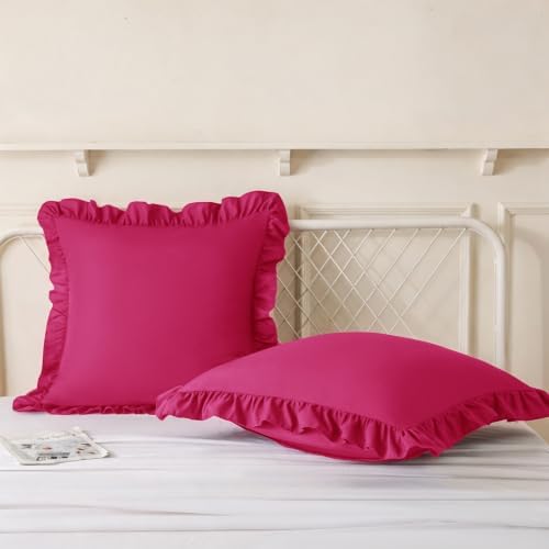 KKJIAF 2 Pack Ruffle Pillow Cases 18x18 Inches, Hot Pink - Image 4