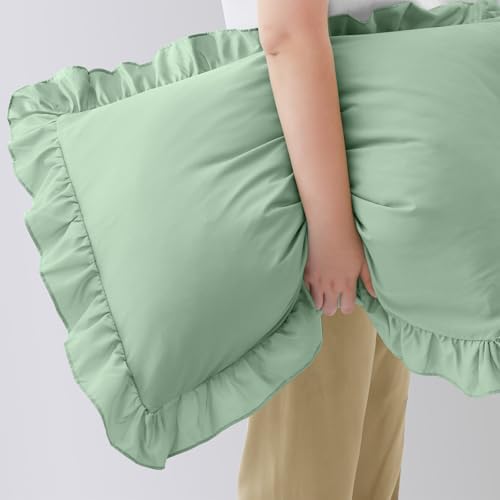 Ruffled Pillow Cases, Sage Green, Queen 20"x30" - Image 5